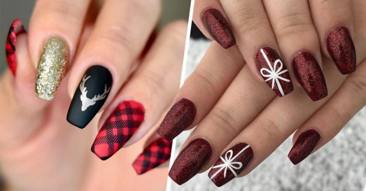 Diseños de uñas rojas para ser la sobrina elegante en la cena navideña