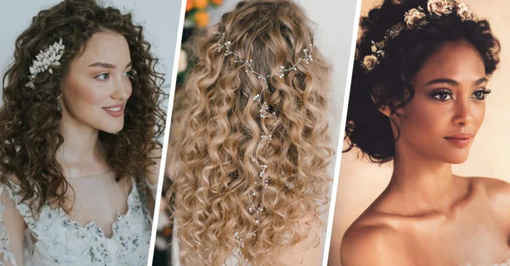 Hermosos peinados para novias con cabello rizado